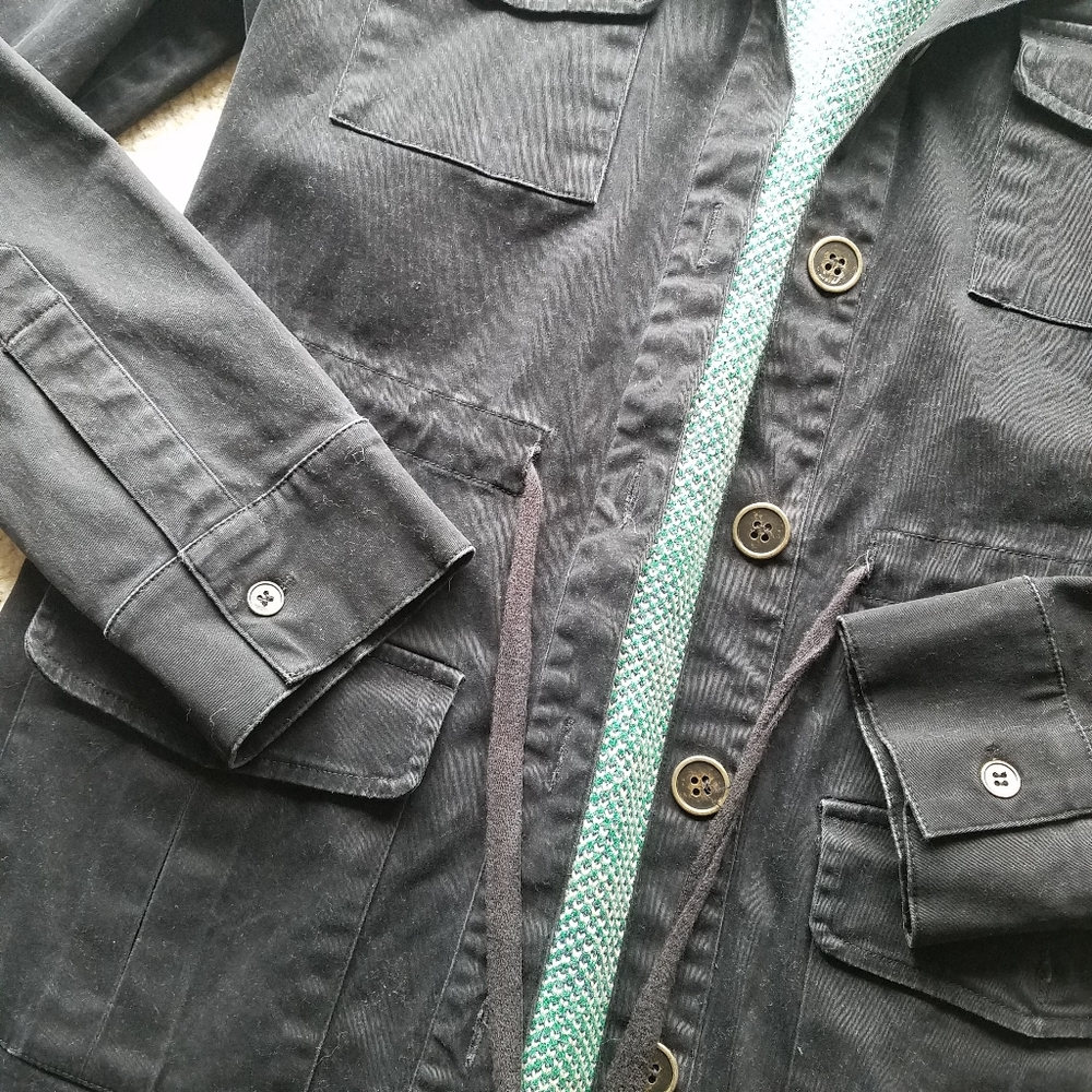 evette & k vintage inspired sweater black chambray button up military jacket sm - Picture 5 of 6